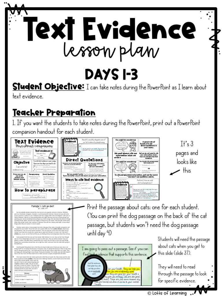 Text Evidence Lesson Plan for Students | PDF | Microsoft Power Point | Pet