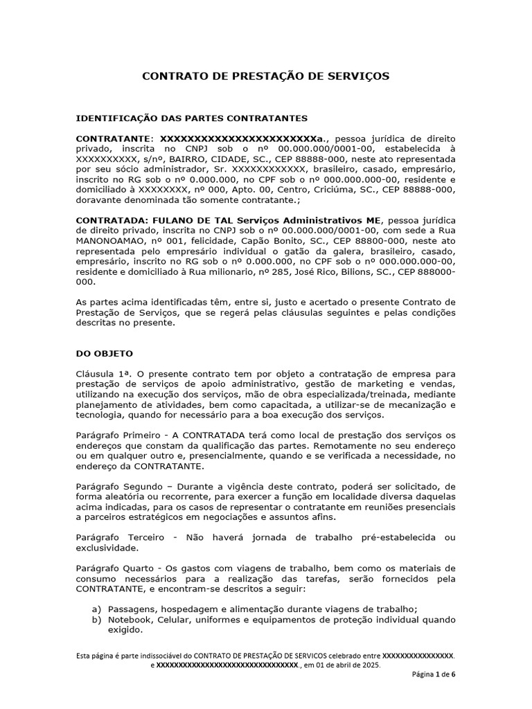 Contrato de Prestação de Serviços 2025 | PDF