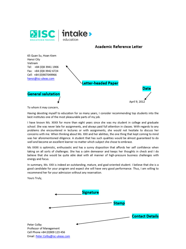 Academic Reference Letter for Student Admission | PDF