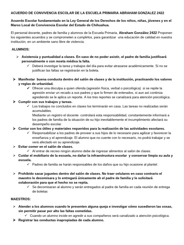 Acuerdo de Convivencia Escolar 2422 | PDF | Escuelas | Educación primaria