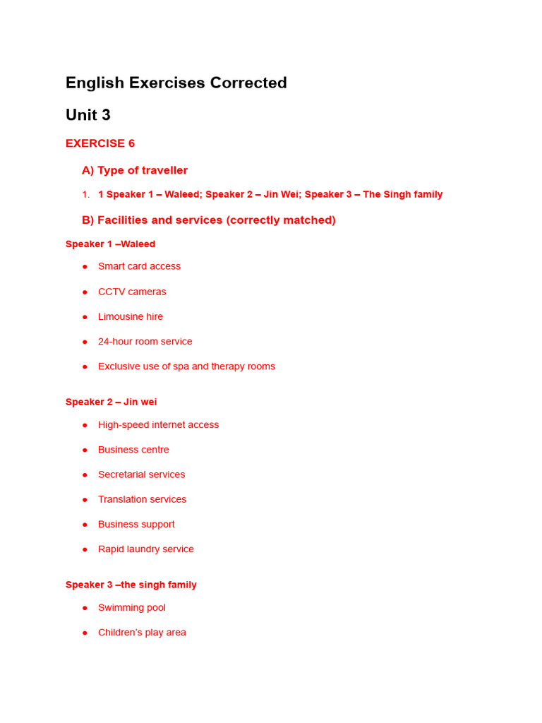 Exercises Corrected | PDF | Tropics | Hotel