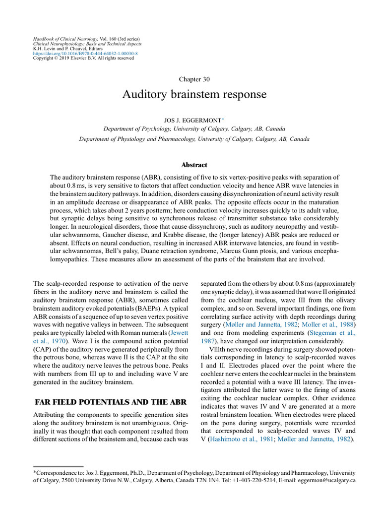 Auditory Brainstem Response | PDF | Auditory System | Neuroscience