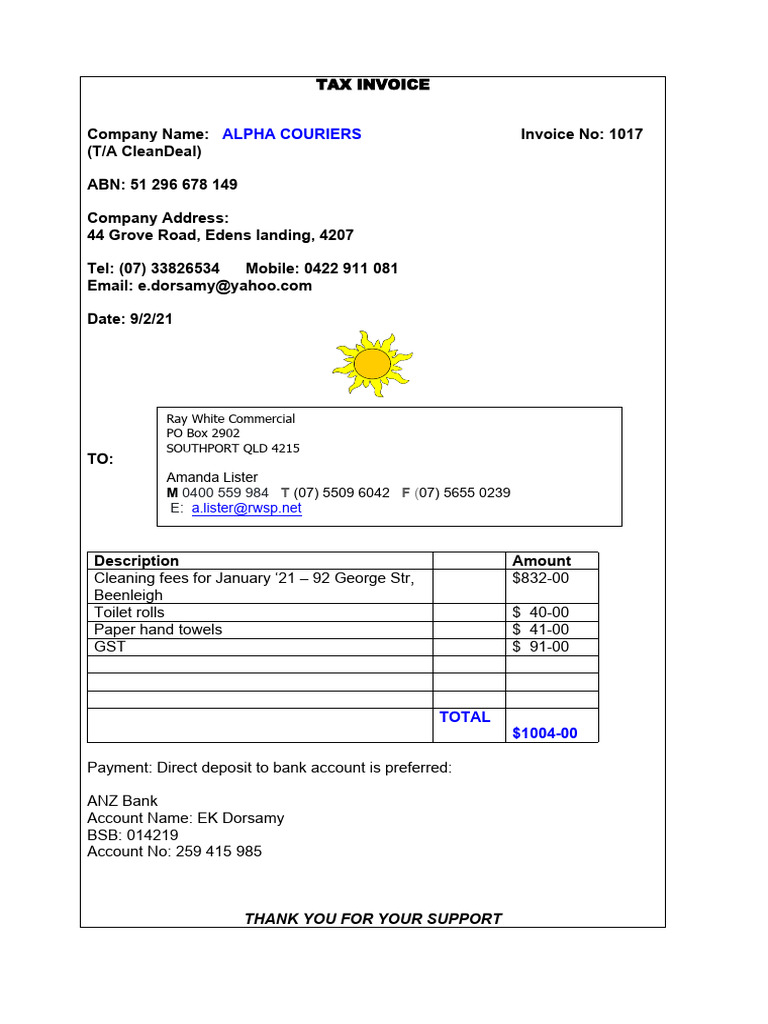 Alpha Couriers Tax Invoice 1017 | PDF