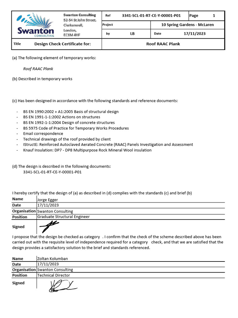 Design Check Certificate for Roof RAAC Plank | PDF