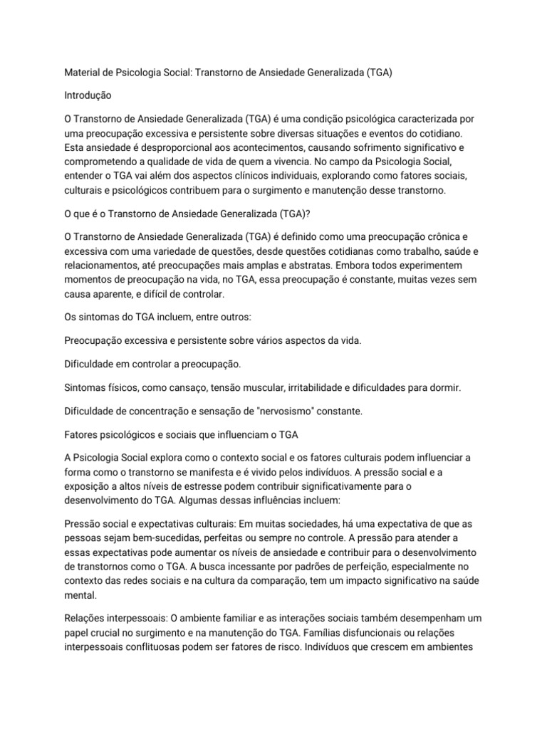 Entendendo o Transtorno de Ansiedade Generalizada | PDF | Ansiedade ...