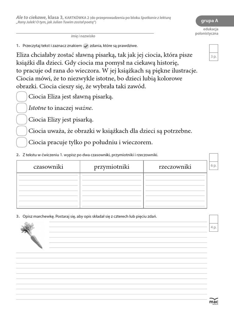 Kartkowka Nr 2 Polski Kl3 Grupa A | PDF