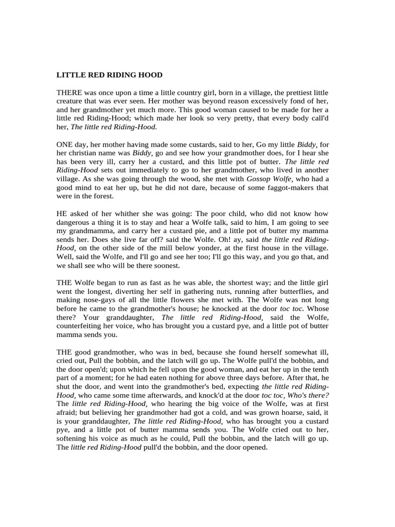 Little Red Riding Hood A Cautionary Tale PDF Little Red Riding