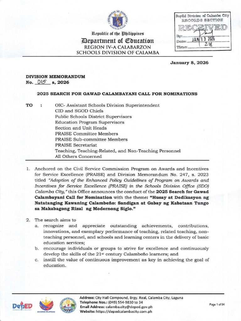 Division Memorandum No. 015 S. 2026 | PDF