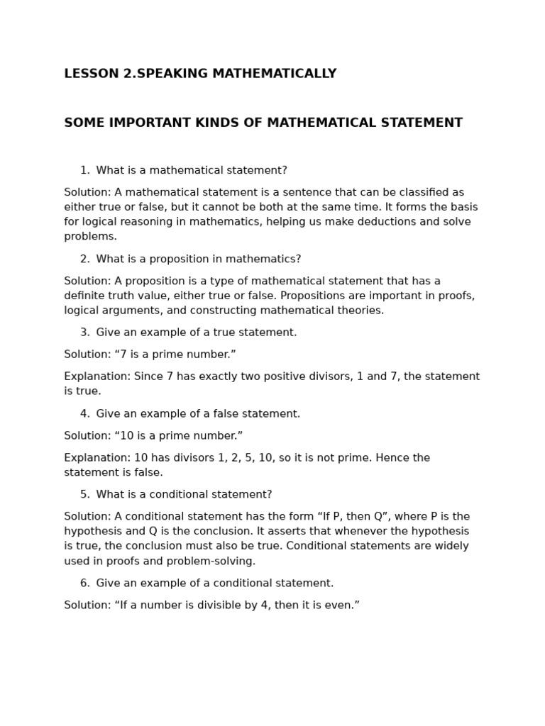 Understanding Mathematical Statements and Functions | PDF | Theorem ...