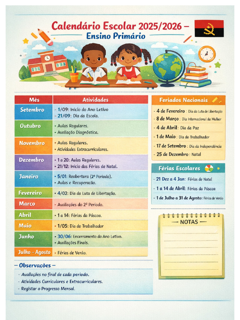 Calendario Escolar Ensino Primario 2025 2026 (1) 114538 | PDF