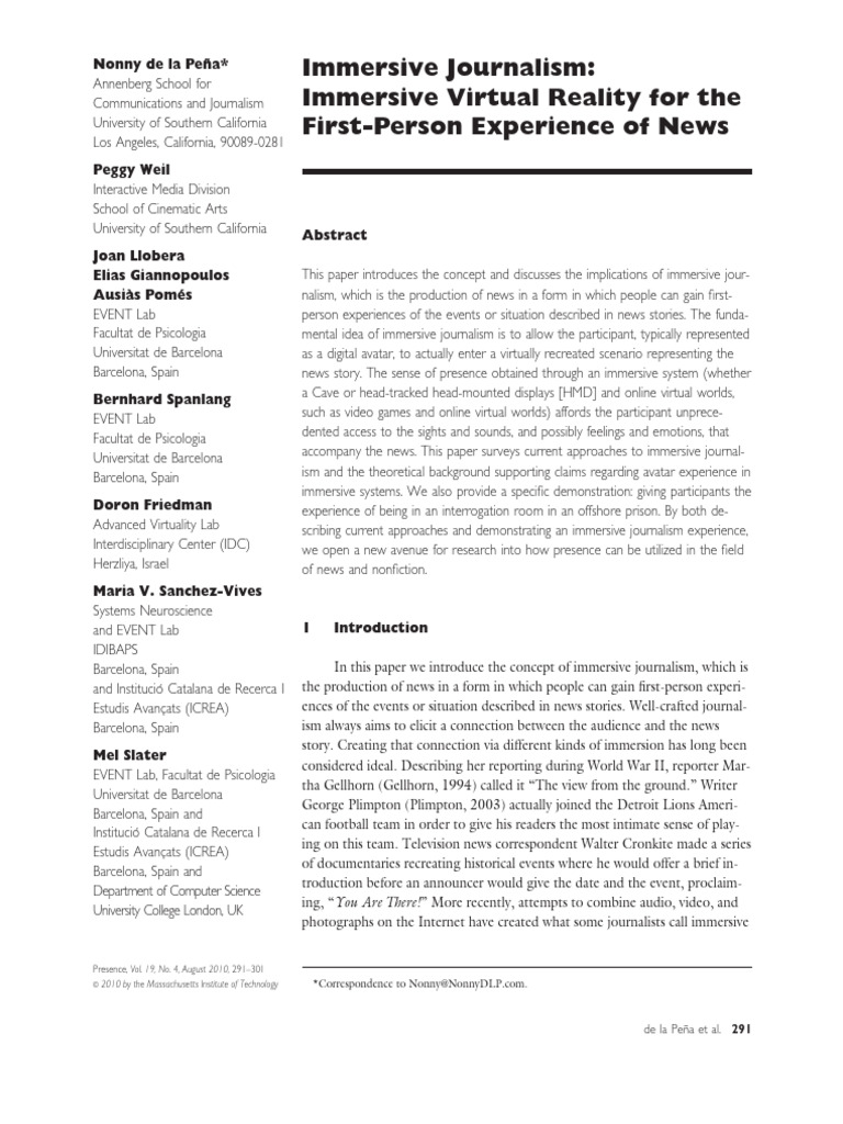 De la Pena | PDF | Virtual Reality | Computing And Information Technology