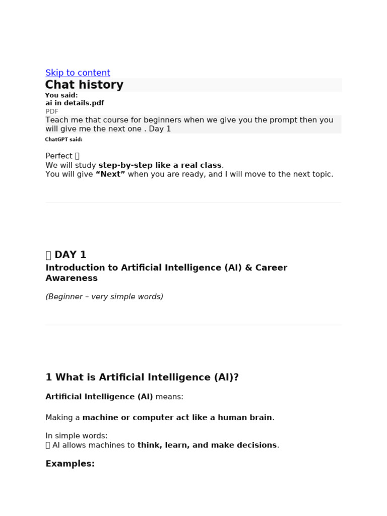 AI Course for Beginners: Day 1-6 Overview | PDF | Machine Learning ...