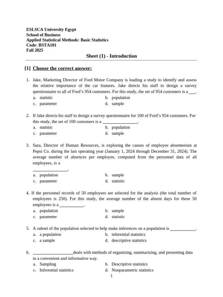 0.Sheet (1) - Applied Statistics+Soln - Copy - Copy | PDF | Level Of ...