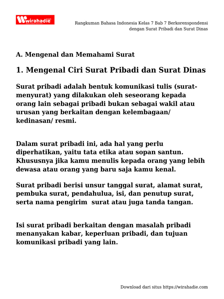 Panduan Surat Pribadi dan Dinas Kelas 7 | PDF