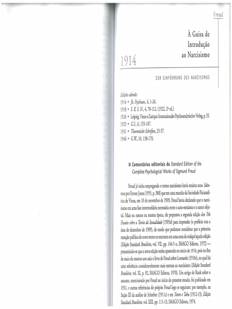 Freud, S. (1914). À Guisa de Introdução Ao Narcisismo (1) | PDF