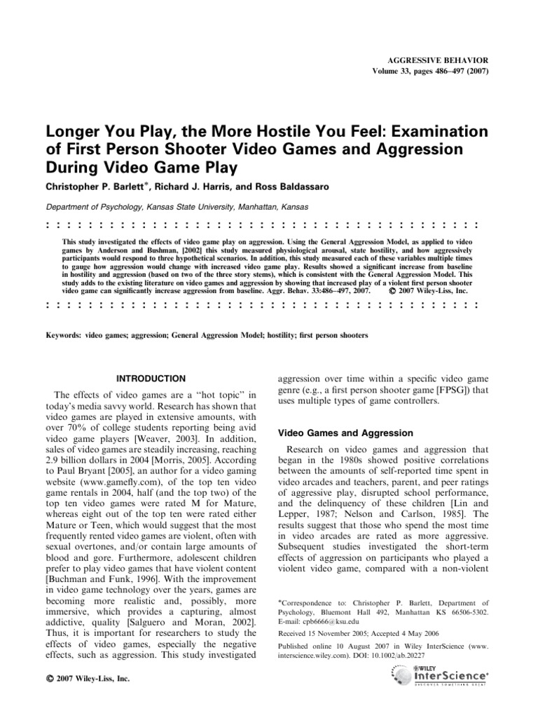 Video Games and Aggression Study | PDF | Aggression | Analysis Of Variance