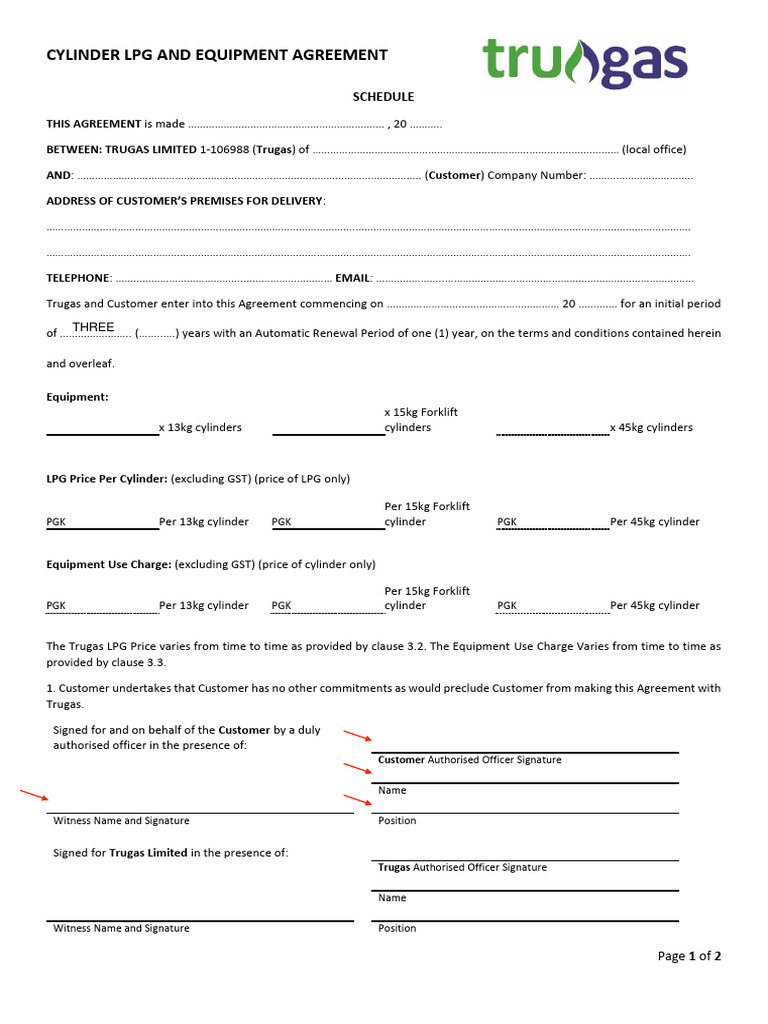 LPG Cylinder Equipment Agreement | PDF | Repossession | Liquefied ...