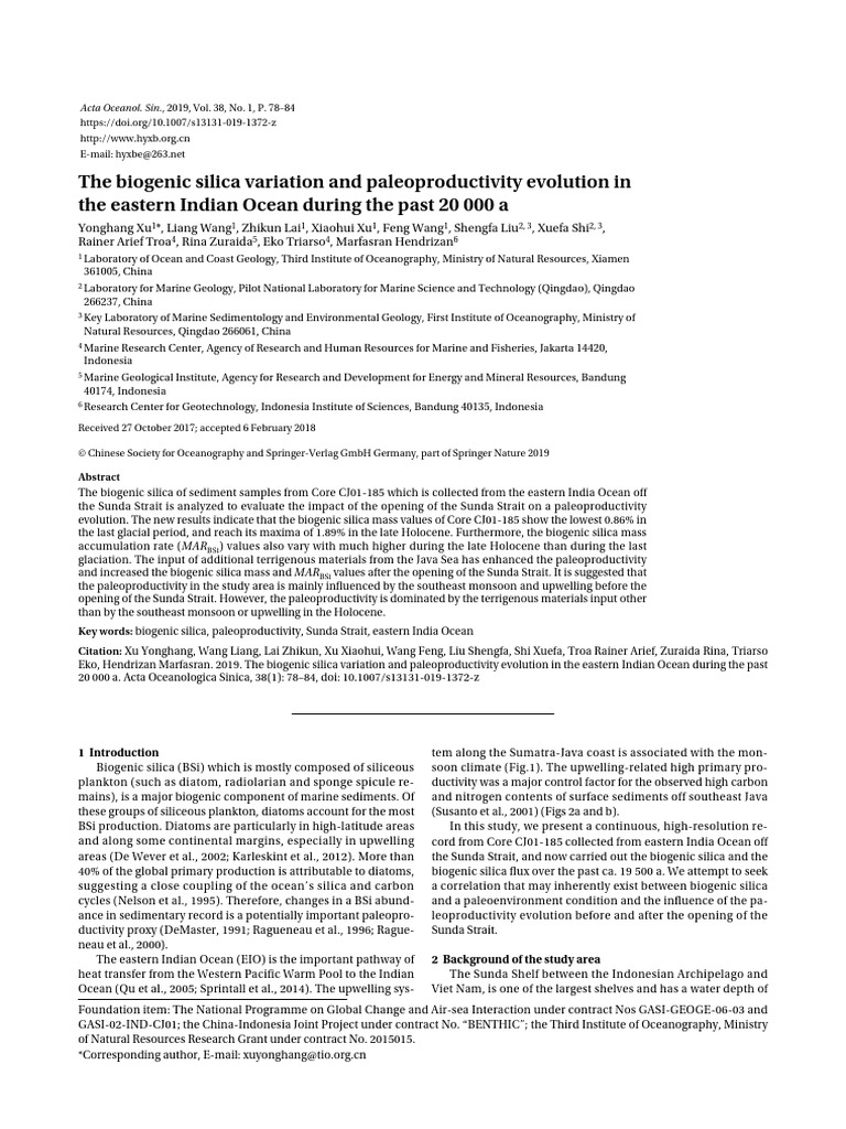 Biogenic Silica and Paleoproductivity in EIO | PDF | Applied And ...