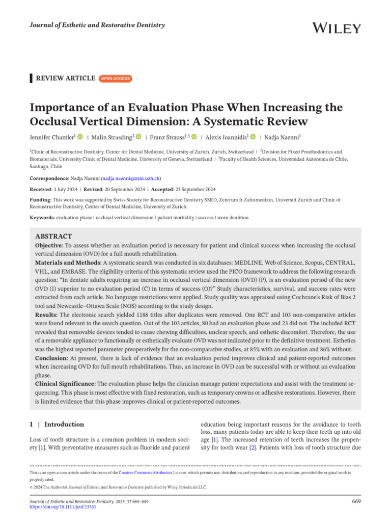 Evaluation Phase in Occlusal Vertical Dimension | PDF | Systematic ...