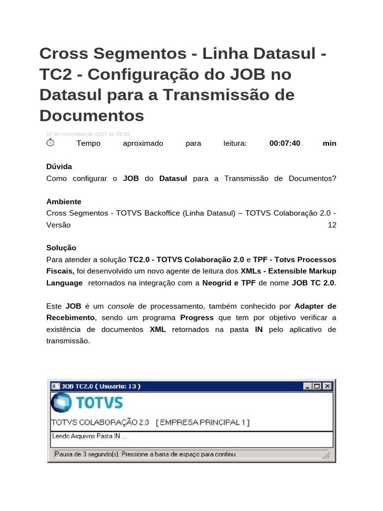 Configuração do JOB TC 2.0 no Datasul | PDF | Planejamento de recursos ...