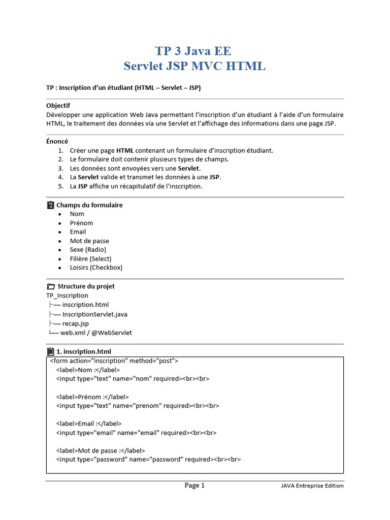Inscription Étudiant Java EE avec JSP | PDF | Java (Langage de ...