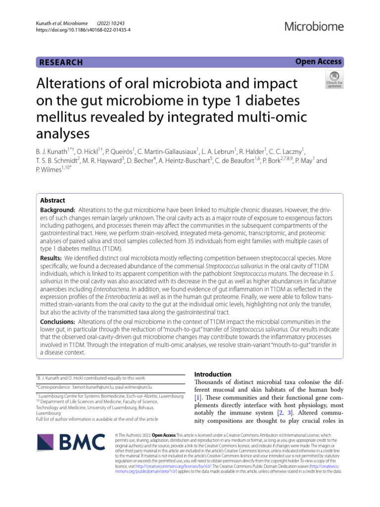 Alterations of Oral Microbiota and Impact On The Gut Microbiome in Type ...