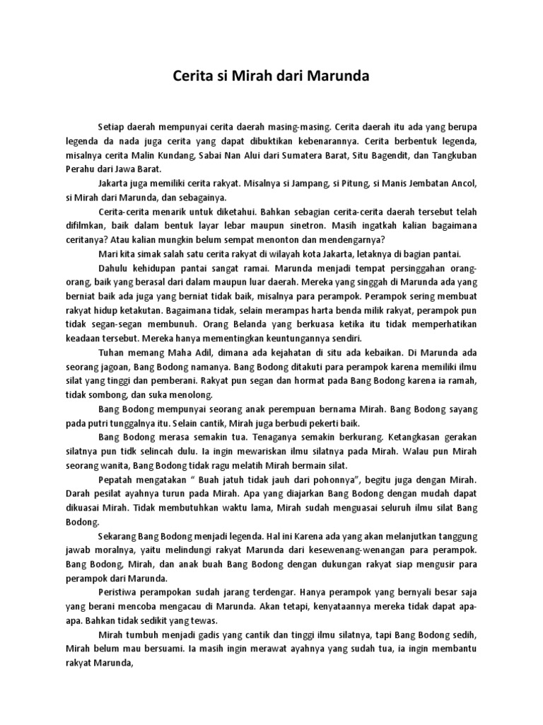 DIALOG DRAMA SI MIRAH DARI MARUNDA