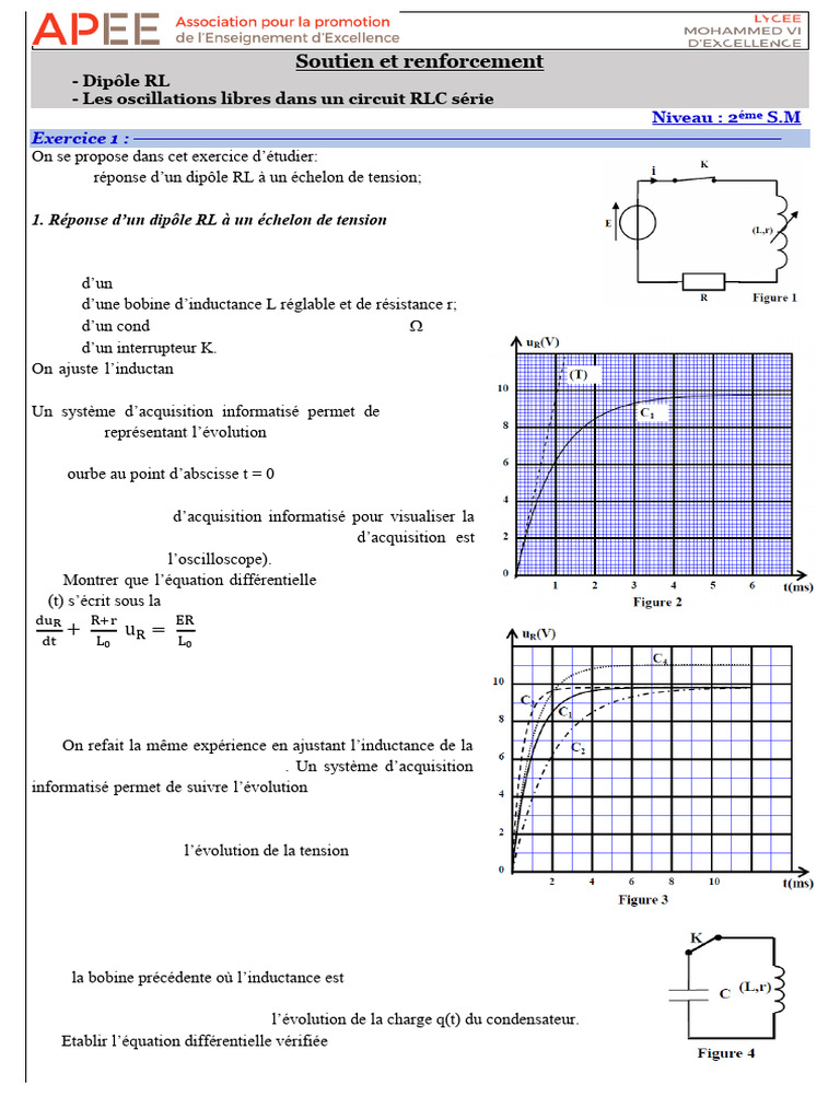 Étude des circuits RL et RLC en oscillation | PDF | Inducteur | Tension ...