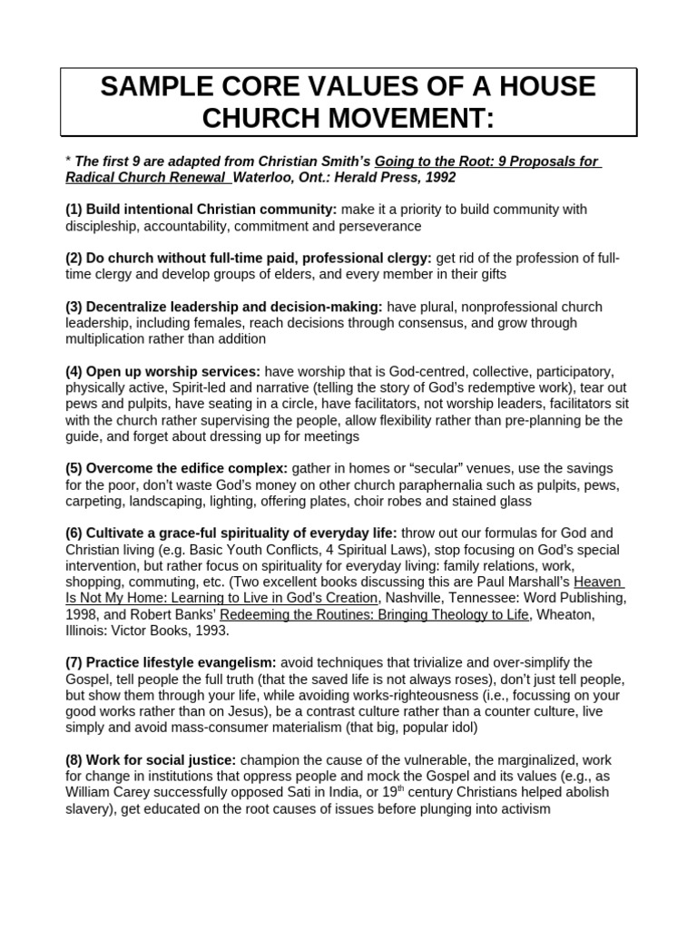 Core Values for House Church Movement | PDF | Acts Of The Apostles ...