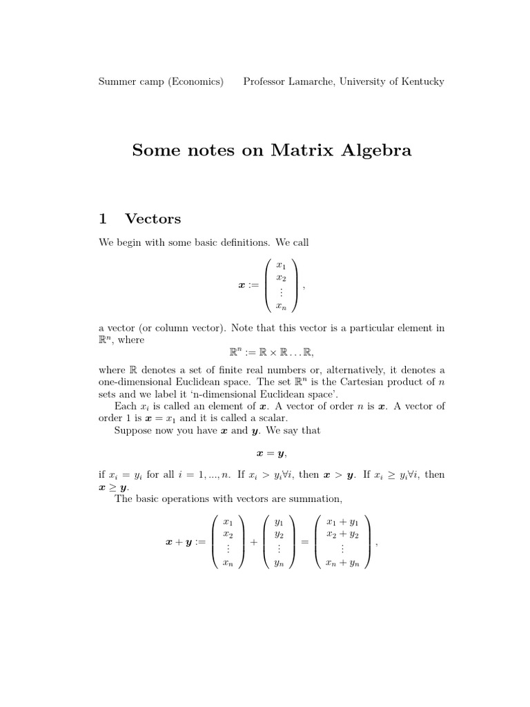 Matrix Algebra | PDF | Eigenvalues And Eigenvectors | Matrix (Mathematics)