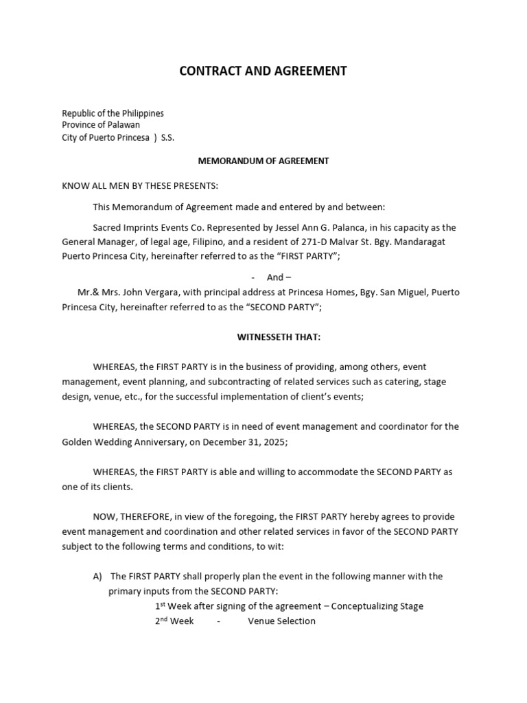Event Management Agreement for Anniversary | PDF | Private Law | Common Law