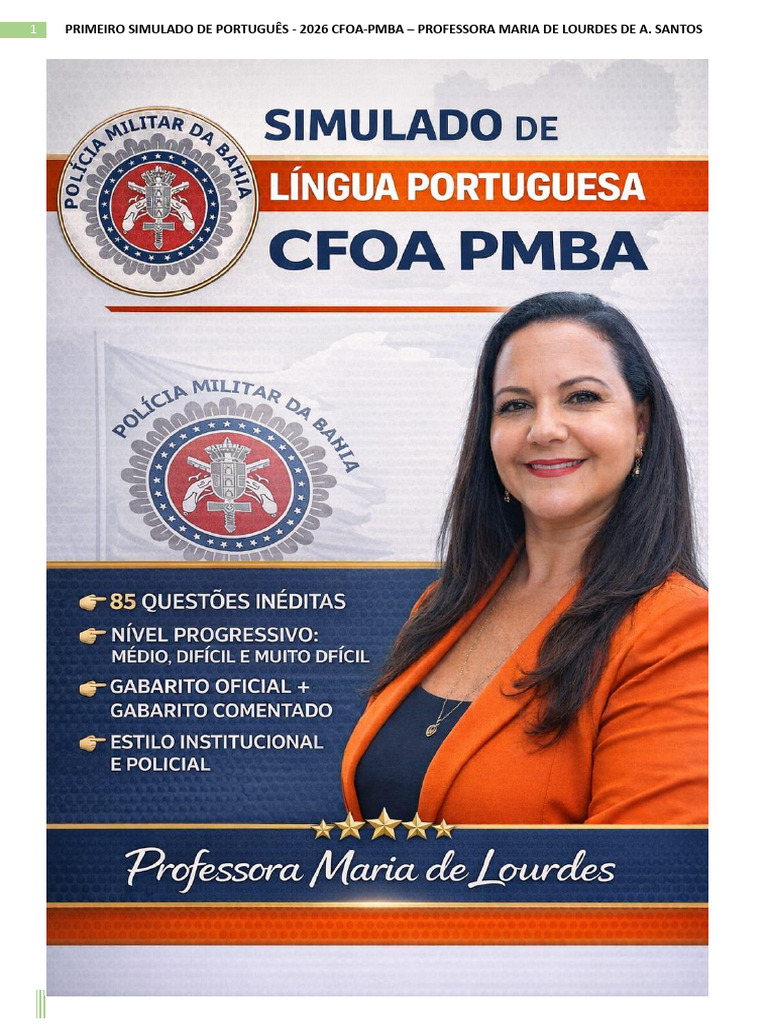 Simulado Português CFOA PMBA 2026 | PDF | Assunto (gramática) | Pronome