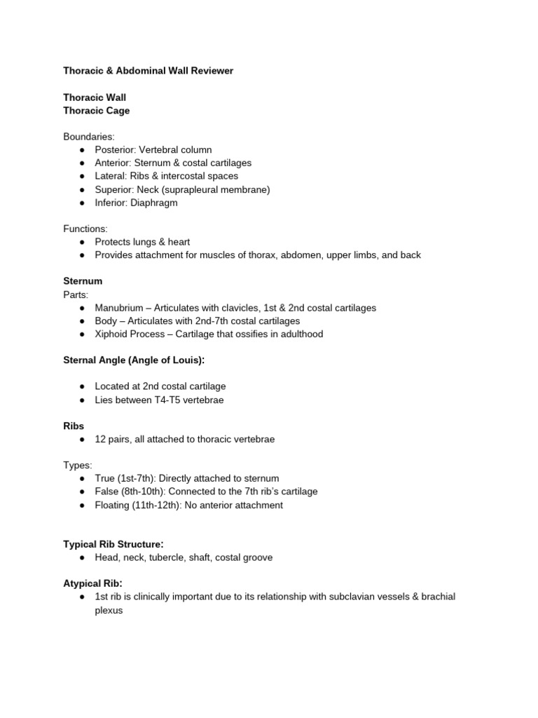 Thoracic and Abdominal Wall Anatomy Guide | PDF | Abdomen | Thorax