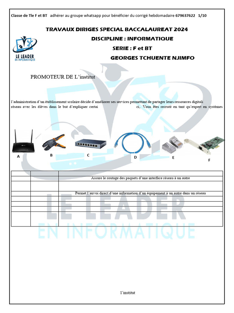Travaux Dirigés Informatique Tle F et BT | PDF | Adresse IP | SQL