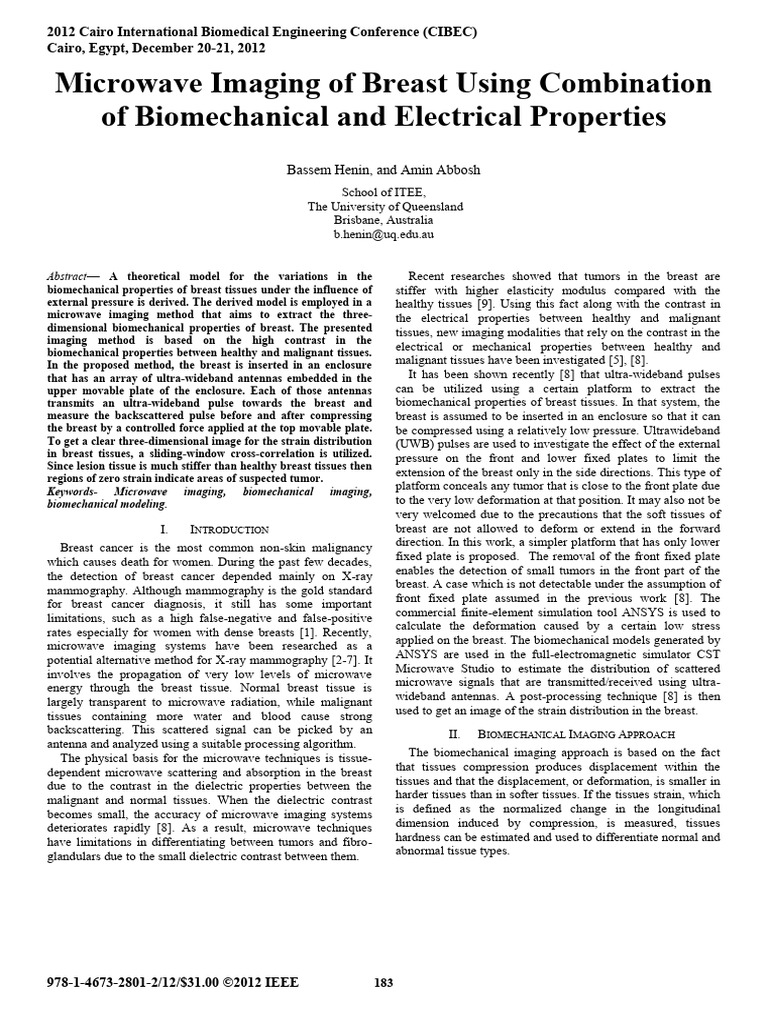 Microwave Imaging for Breast Cancer Detection | PDF | Deformation ...