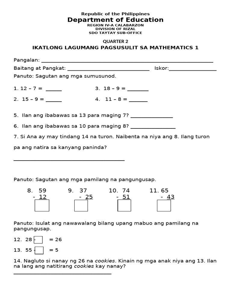 q2 3rd Summative-test-In-mathematics 1 | PDF