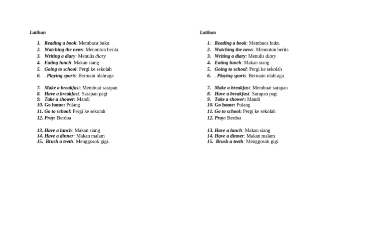 Daily Activities in Indonesian Language | PDF