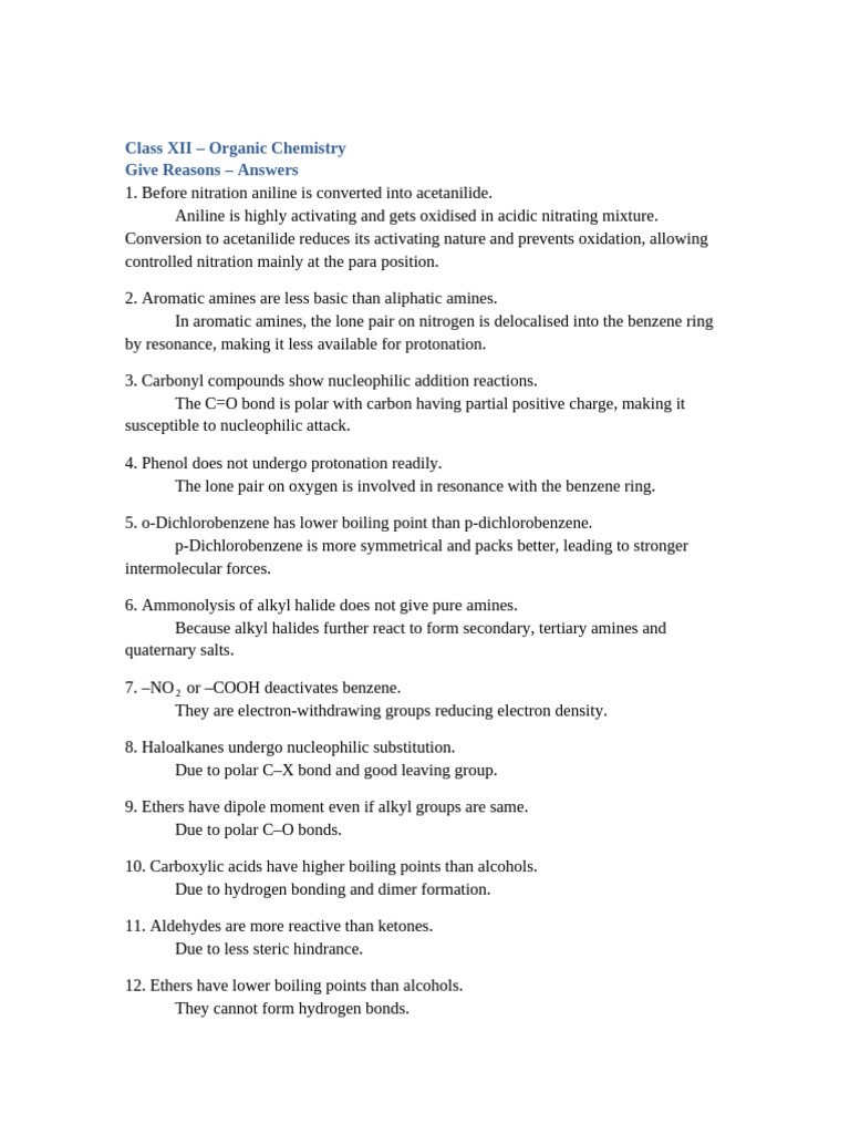 Class XII Organic Chemistry Key Concepts | PDF | Amine | Carboxylic Acid