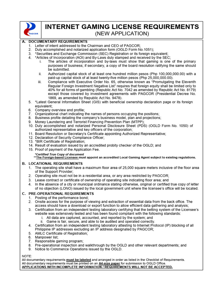 Internet Gaming License Requirements New Application | PDF ...
