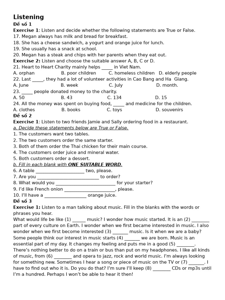 Listening Exercises for English Learners | PDF | Lunch | Meal