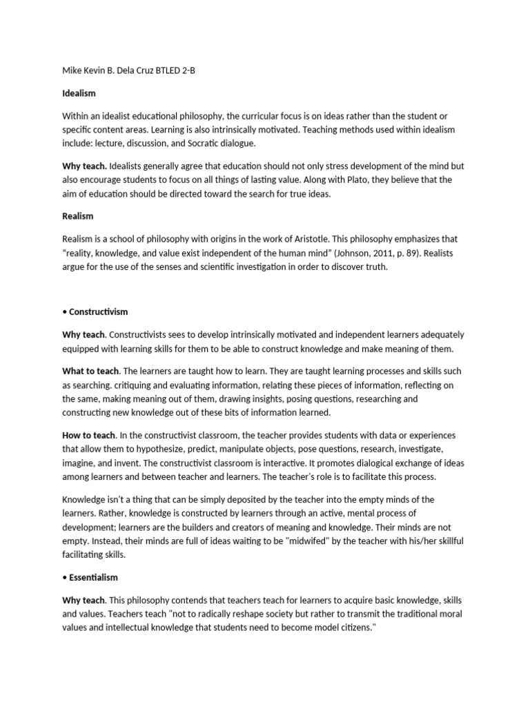 Educational Philosophies Explained | PDF | Constructivism (Philosophy ...