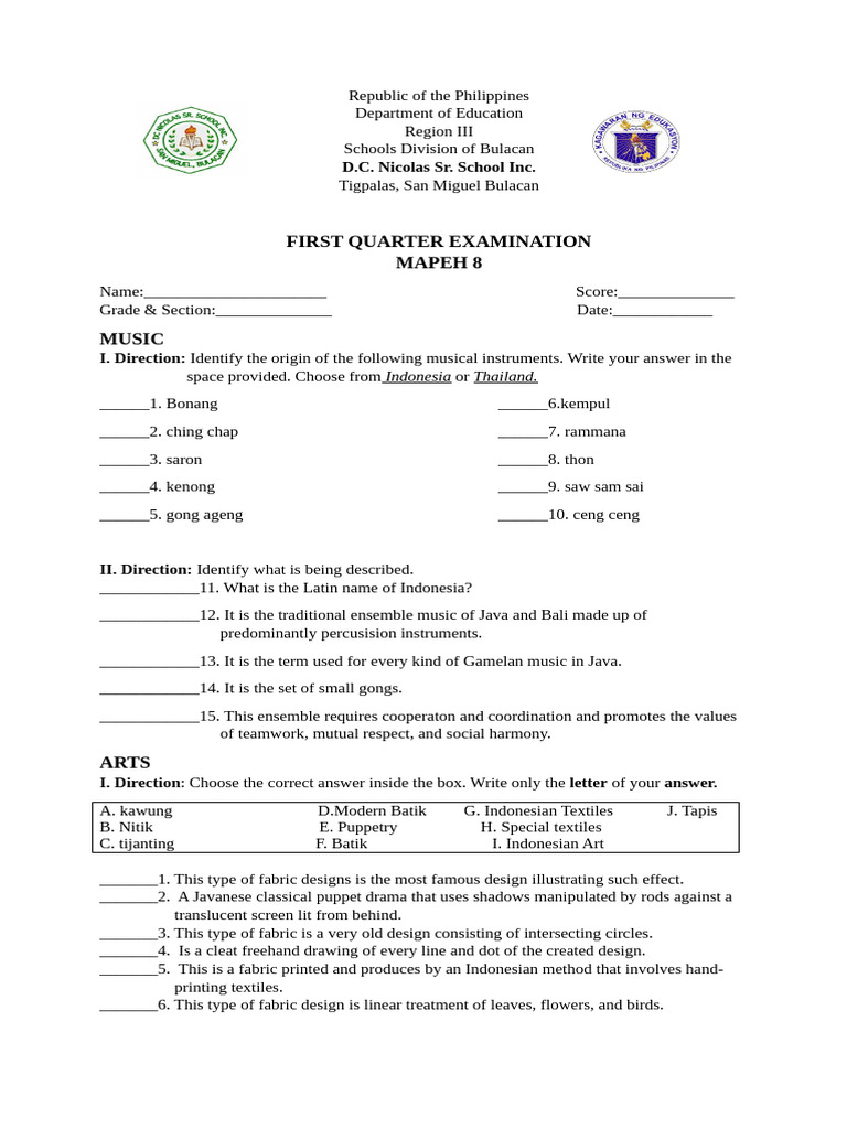 MAPEH 8 First Quarter Exam Guide | PDF | Human Sexuality | Emotions