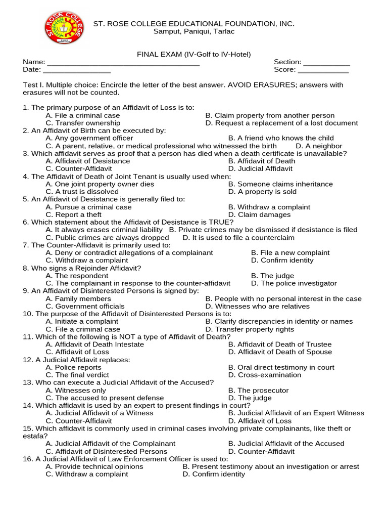 Affidavit Types and Judicial Rules Exam | PDF | Affidavit | Witness