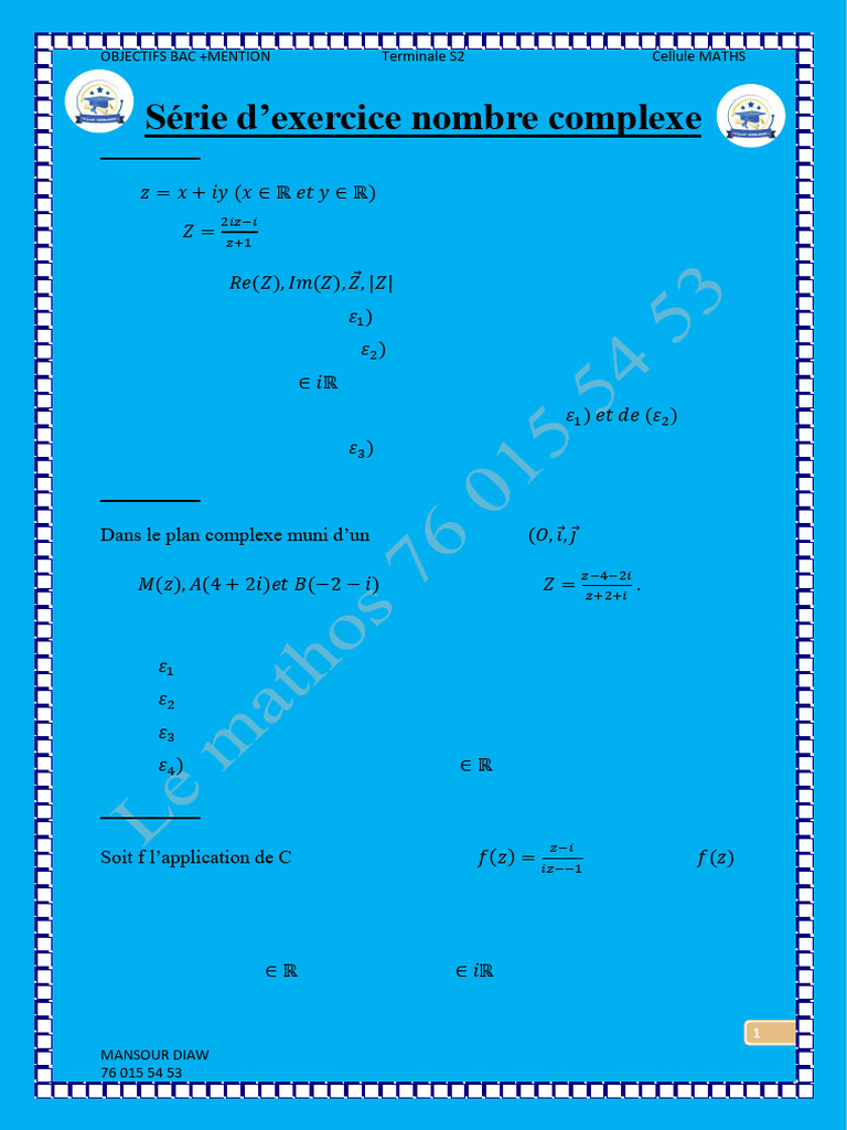 Exercices de Mathématiques Complexes S2 | PDF | Nombre complexe ...