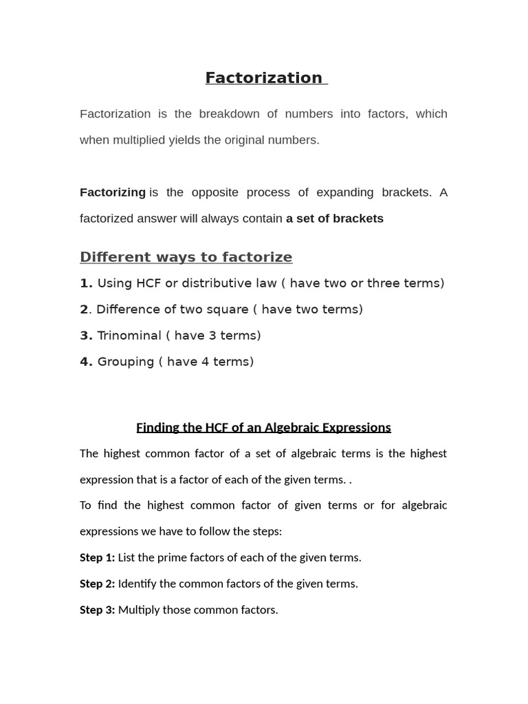 Factorization Notes 1 | PDF | Factorization | Arithmetic