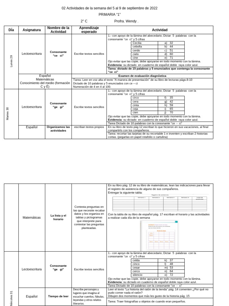02 Actividades de la semana del 5 al 9 de septiembre de 2022 | PDF ...