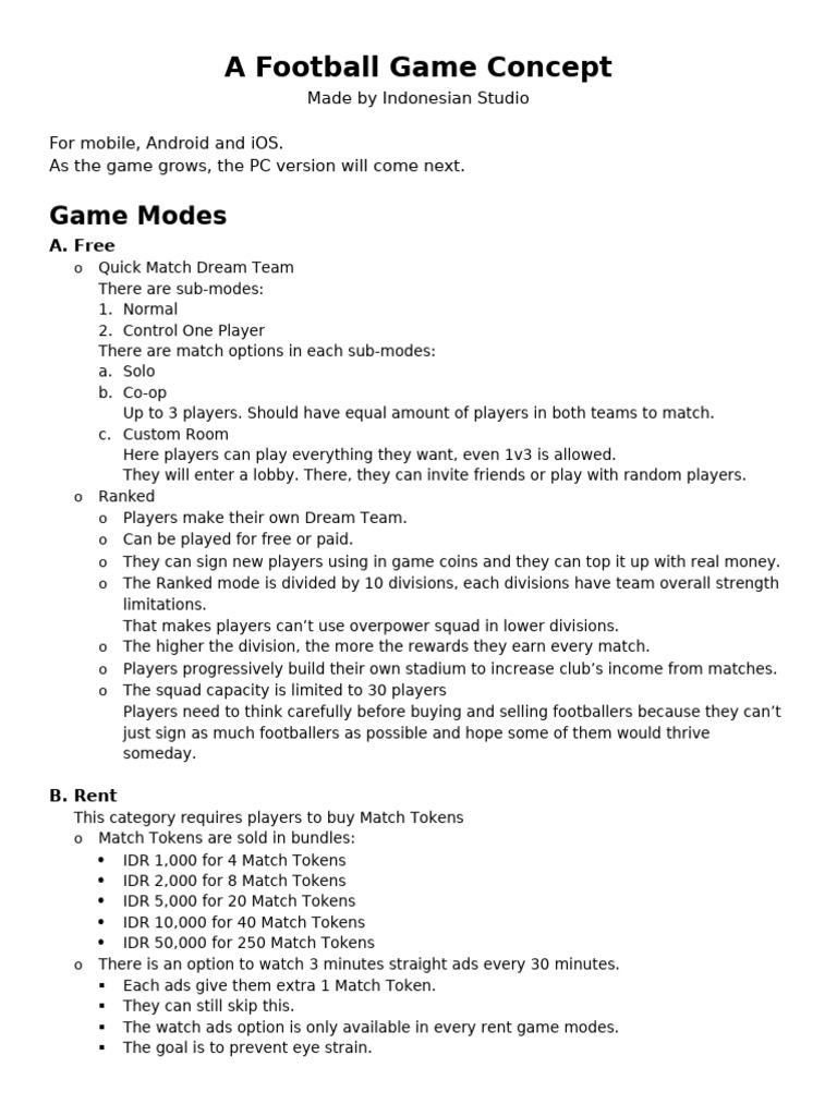 Mobile Football Game Concept Overview | PDF | Forward (Association ...