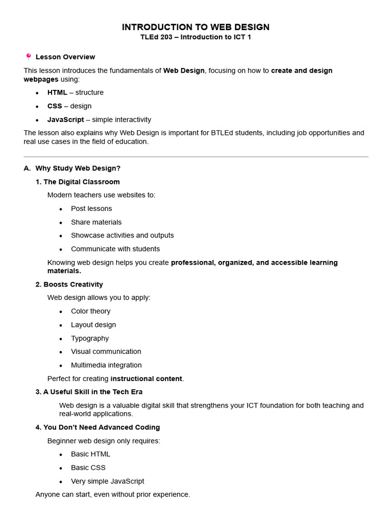 Web Design Basics for BTLEd Students | PDF | World Wide Web | Internet ...