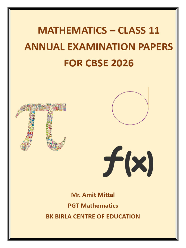 Class 11 CBSE Math Exam Papers 2026 | PDF | Ellipse | Mathematics