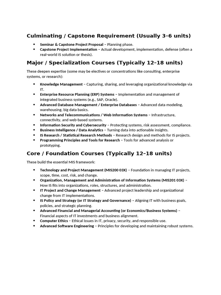 MIS Program Course Overview and Requirements | PDF